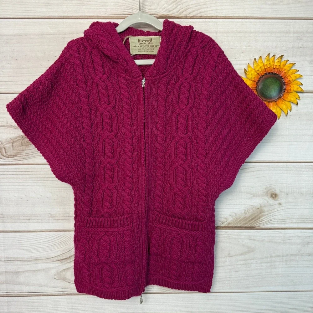 Aran Sweater Market Cable‎ Knit Merino Wool Hooded Kids Vest